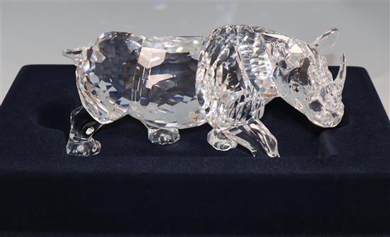 A large Swarovski rhino with fitted case and certificate, no. 08254 / 10,000